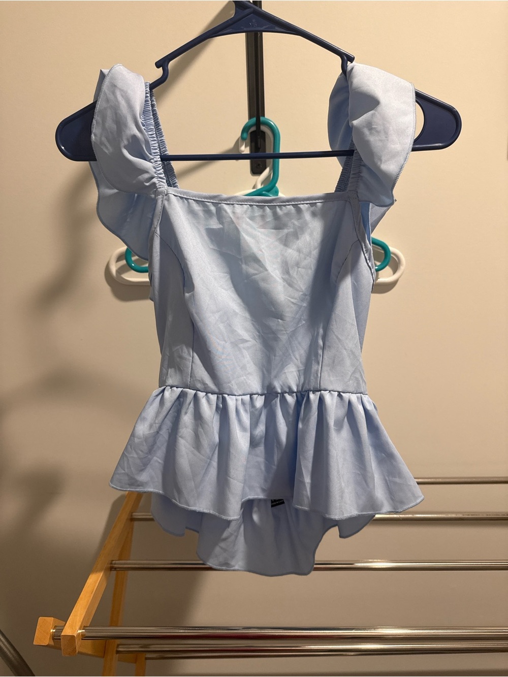 SHEIN Light Blue Ruffle Peplum Tank Top